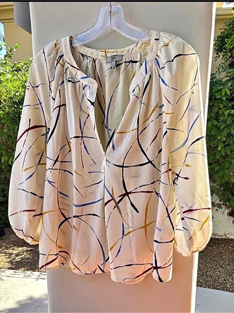 Joie Abstract Print Blouse in White & Multicolor Size Medium